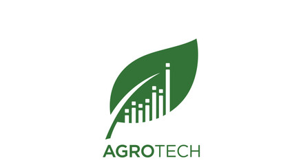 Agrotech logo featuring a green leaf with white vertical bars inside, symbolizing growth and technology in agriculture.