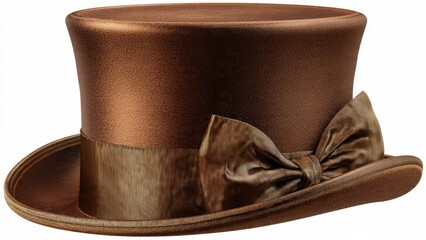 Elegant Brown Top Hat with Decorative Bow Accent - Formal Headwear Accessory