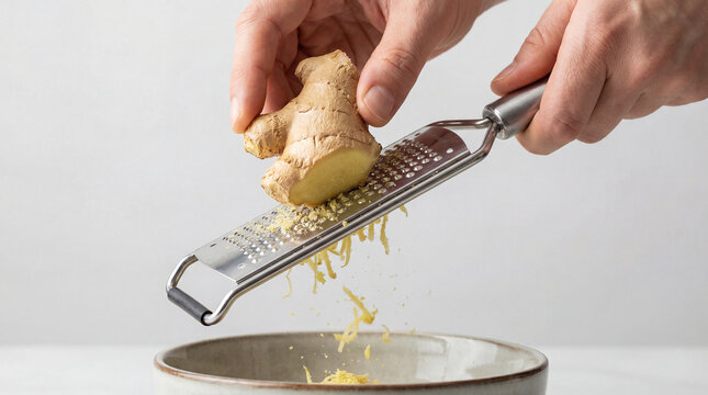 Hand Grating Fresh Ginger Root with a Hand Grater