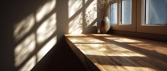 Diagonal soft shadows across pale wood desk, creating modern, clean layout for presentations, dashboards, marketing, and UI templates with spacious negative space.
