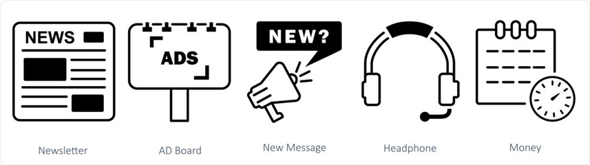 A set of 5 business icon as newletter, ad board, new message