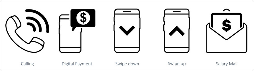 A set of 5 business icon as calling, digital payment, swipe down