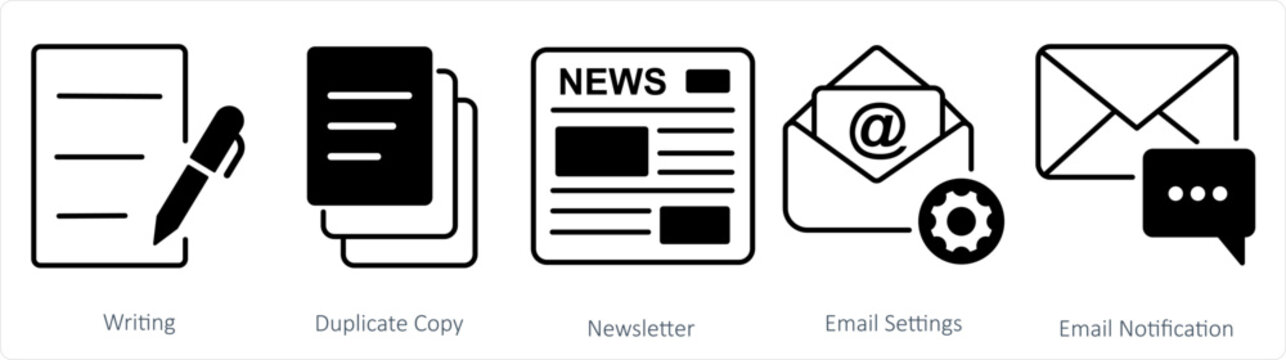 A set of 5 business icon as writing, duplicate copy, newsletter