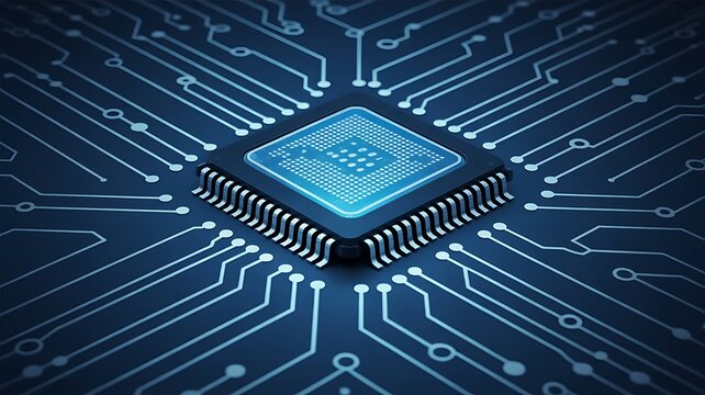 Close up of a modern computer processor chip on a circuit board