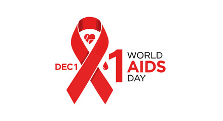 Commemorating World AIDS Day with a poignant red ribbon emblem and the significant date of December 1st, symbolizing global awareness and solidarity for health