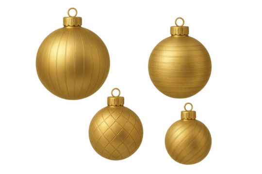 Golden textured christmas baubles decoration concept on transparent background