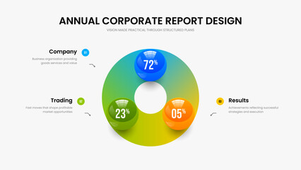 Company Portfolio Frame Template Vector Illustration. Enterprise Performance Three Option Graph Slideshow Layout. Marketing Profile 3 Step Infographic Presentation Design.