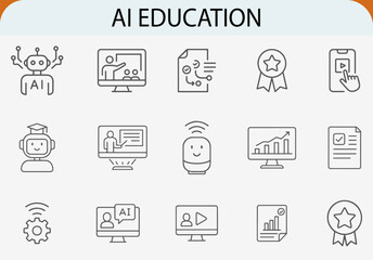 artificial intelligence education line icon set, modern clean vector symbols