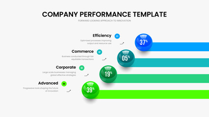 Clean Portfolio Four Step Graph Slideshow Design. Minimal Report Slide Template Vector Illustration. Educational Forecast 4 Element Chart Frame Layout.