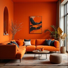 Orange Modern Living Room with Stylish Decor and Contemporary Design