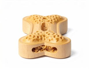 Wooden dog toy, cross-shaped, textured surface