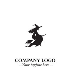 Fototapeta premium Mystical Black Witch Logo Symbol on White Background for Modern Magical Branding Design Effects