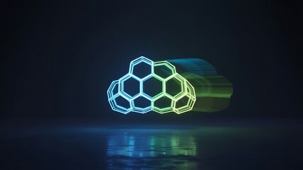Hexagonal Cloud Icon with Neon Blue and Green Glow