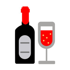 Wine Bottle and Glass Icon – Flat Minimal Christmas Element.