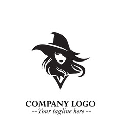 Fototapeta premium Mystical Black Witch Logo Symbol on White Background for Modern Magical Branding Design Effects