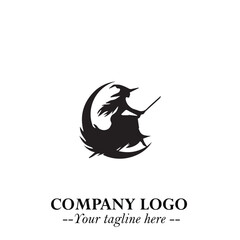 Obraz premium Mystical Black Witch Logo Symbol on White Background for Modern Magical Branding Design Effects