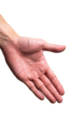 Male hand reach and ready to help or receive. Gesture isolated on white background.