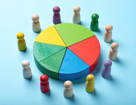 People surround colorful pie chart