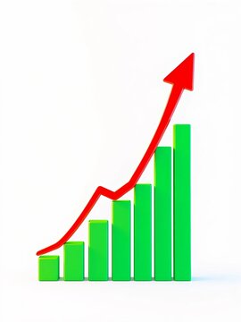 Green and red arrows indicate sales trend on bar chart,  up,  growth