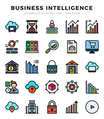 Business Intelligence icons Pack. Lineal Color icons set. Business Intelligence collection set.