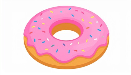 Cartoon Illustration of Pink Glazed Donut with Sprinkles