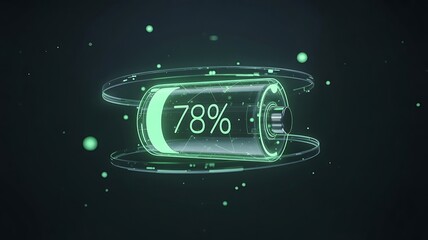 Transparent battery icon showing 78% charge with glowing green energy