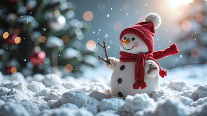 A plush snowman ornament adds playful warmth, ideal for family branding and merch.