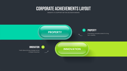 Fototapeta premium Advertising Development Slideshow Design Vector Illustration. Investor Solution Two Step Infographic Presentation Template. Marketing Innovation 2 Option Diagram Frame Layout.
