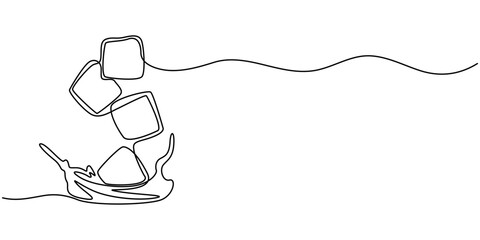 ice water continuous one line drawing. Line Drawing of Three Ice Cubes Stacked on Each Other with Simple Wavy Lines
