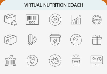 Eco-friendly supply chain outline icon set, green certification vector symbol