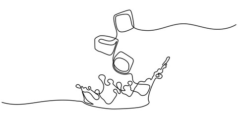 ice water continuous one line drawing. Line Drawing of Three Ice Cubes Stacked on Each Other with Simple Wavy Lines