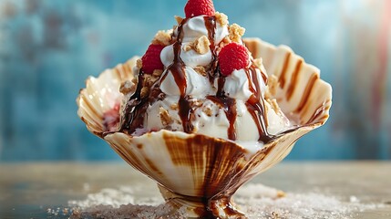 Sundae served in a giant seashell