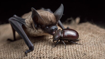 Black and white cat, horse, and isolated beetle macro close-up in nature