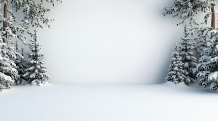 Fototapeta premium Snowy pine tree landscape winter scene peaceful minimal backdrop