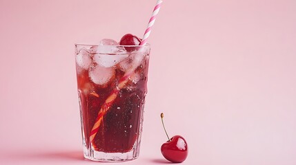 Sweet cherry cola with a striped straw