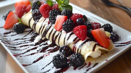 Sweet crepes rolled with fresh berries