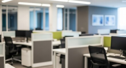 Modern Office Cubicles Blur &ndash; A defocused view of partitions and workstations
