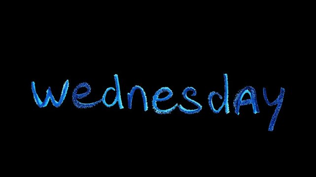 Wednesday title hand-drawn in crayon scribble style, animated on a clean background for a simple intro.