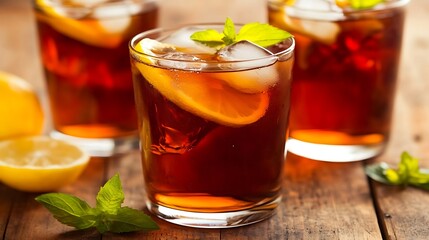 Sweet iced hibiscus tea with lemon