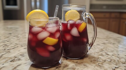 Sweet iced hibiscus tea with lemon