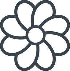 Naklejka premium Stylized outline of a simple flower with eight petals and a central circle, a, representing nature, beauty, and simplicity in a clean graphic design