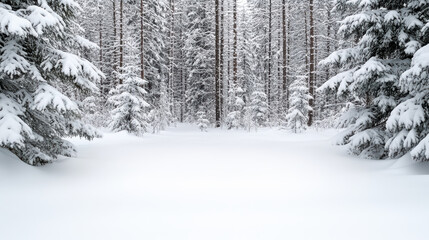 Fototapeta premium Snowy forest snow pine tree winter landscape serene cold white blanket