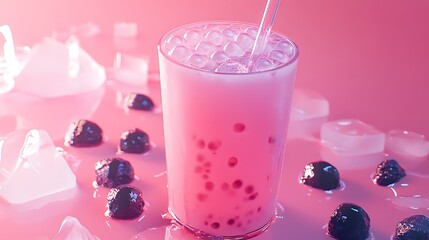 Sweet lychee bubble tea with clear pearls