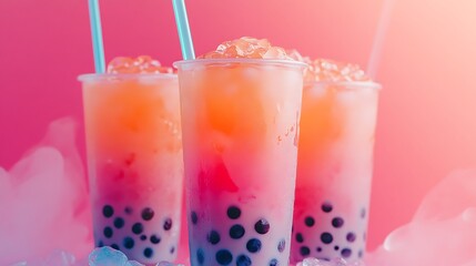 Sweet lychee bubble tea with clear pearls