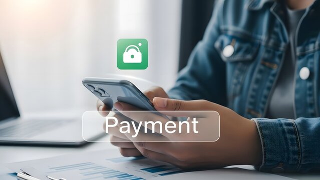 Person using mobile phone for online payment with digital money transfer app