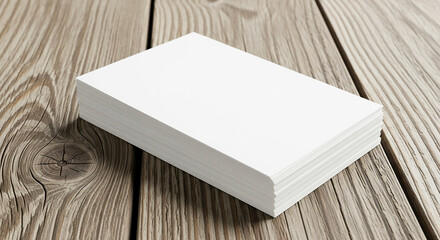 Fototapeta premium Clean Stack of Blank White Business Cards on Rustic Wooden Table Mockup
