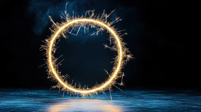 Sparkler circle, sparkler trail, glowing ring, long exposure, night - Powered by Adobe