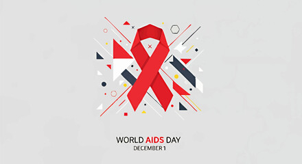 World AIDS Day Awareness Ribbon with Geometric Shapes and Modern Design Elements