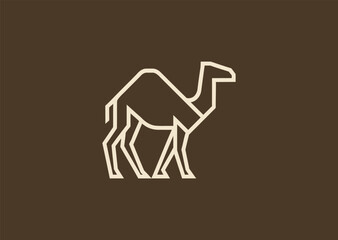 A geometric camel logo designed with angular line structures, capturing its iconic hump and posture while expressing endurance, balance, and desert resilience in a modern minimal style