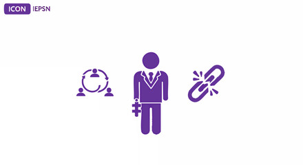 Business Integration Icon Set Man, Link, Shower with Connections